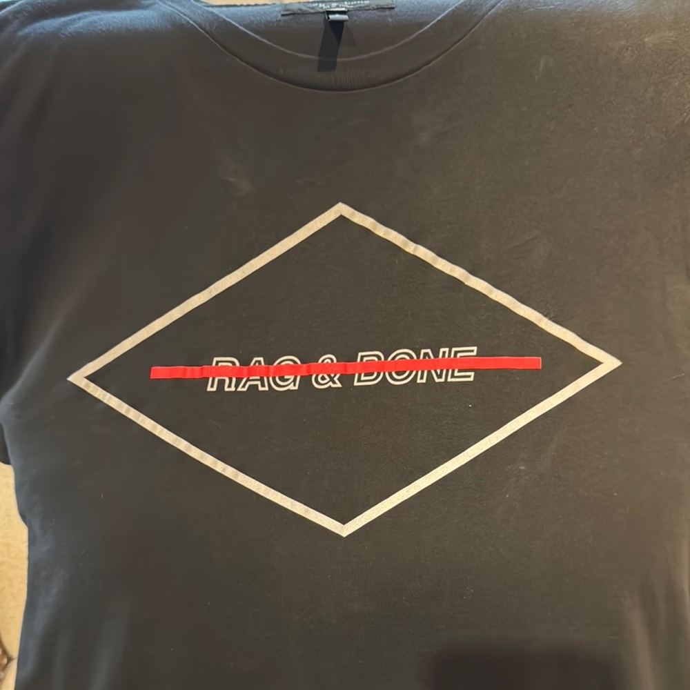 Rag & Bone Black T-Shirt with Red and White Logo